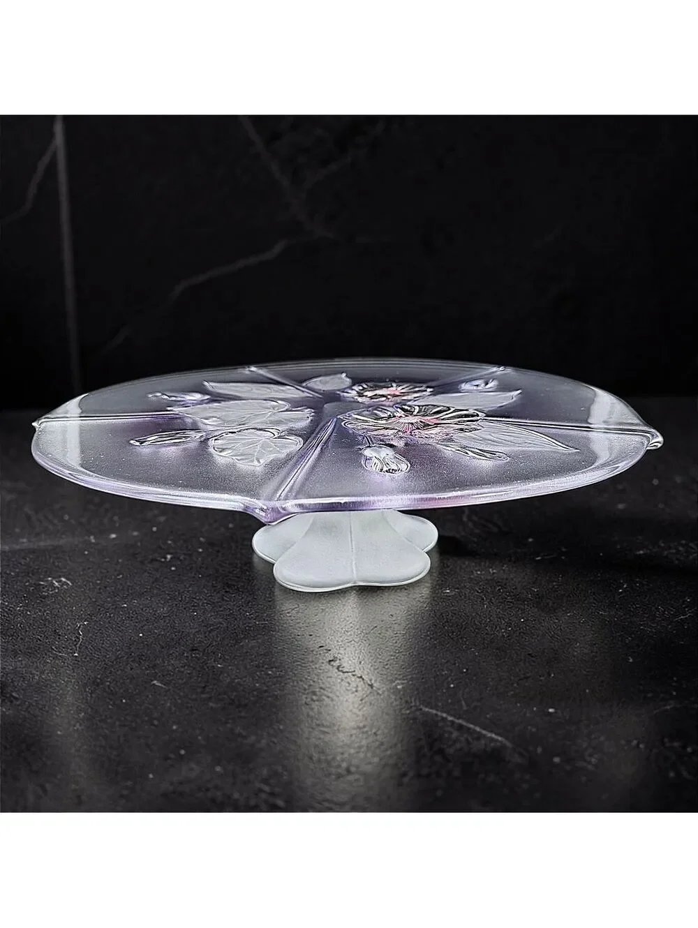 Vintage Mikasa Calypso Pastel Giftware Floral Glass Cake Stand - Large (13